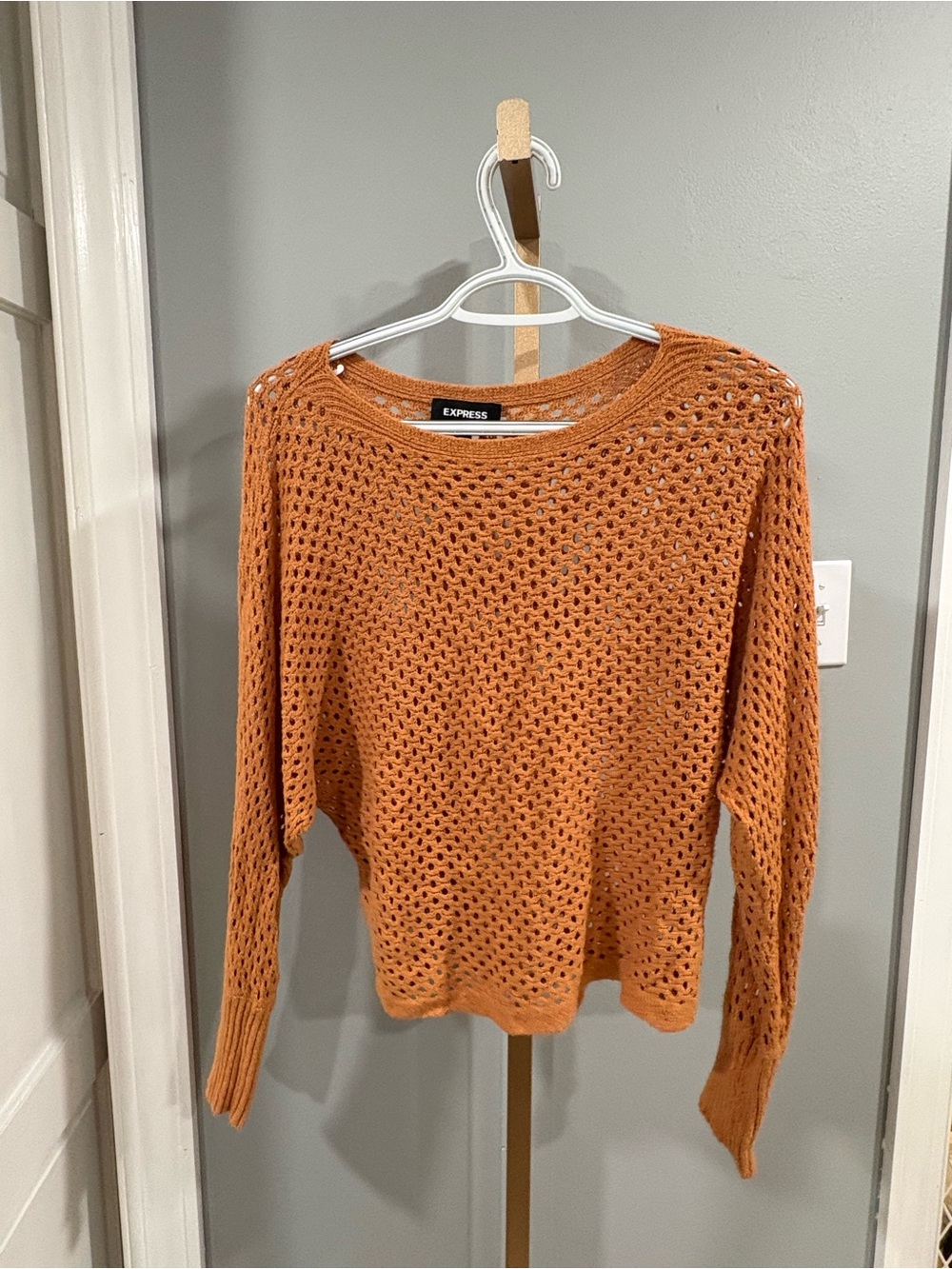 Express Rust Orange Open Knit Crochet Sweater Size Small